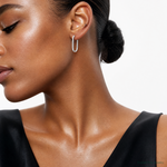 Sterling Silver Polished Oval J-Hoop Post Earrings - Model Shot