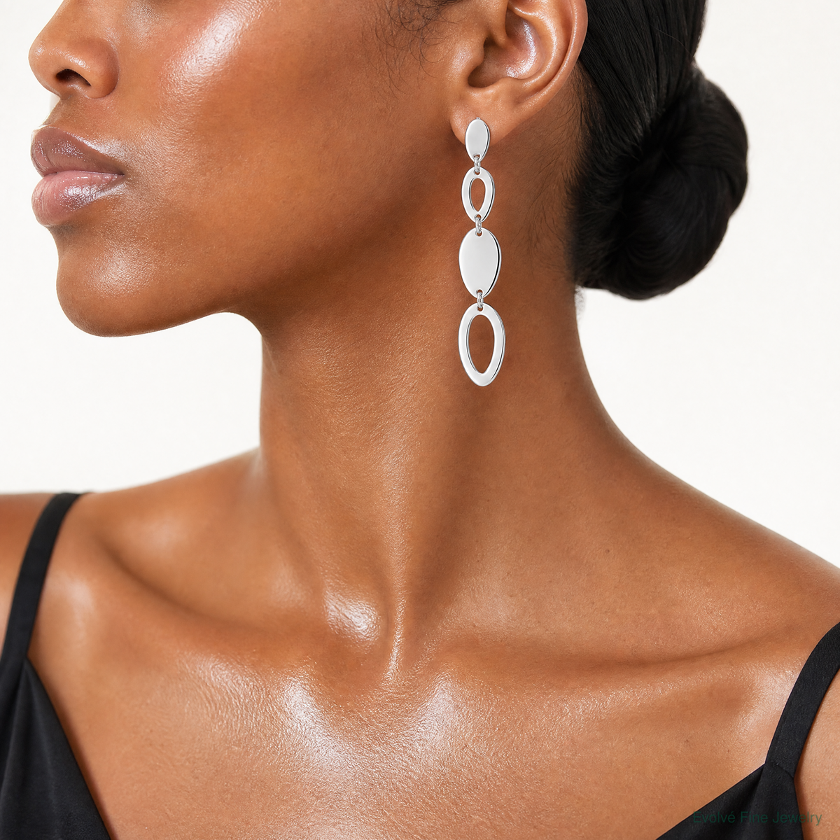 Sterling Silver Polished Fancy Ovals Post Dangle Earrings - Model Shot