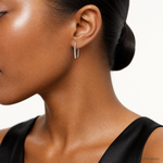 Sterling Silver Polished CZ Threader Earrings - Model Shot