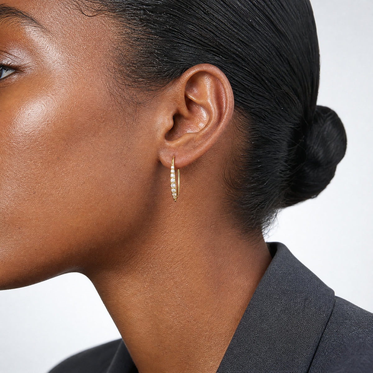 Sterling Silver Gold-tone Polished Graduated CZ Threader Earrings - Model Shot