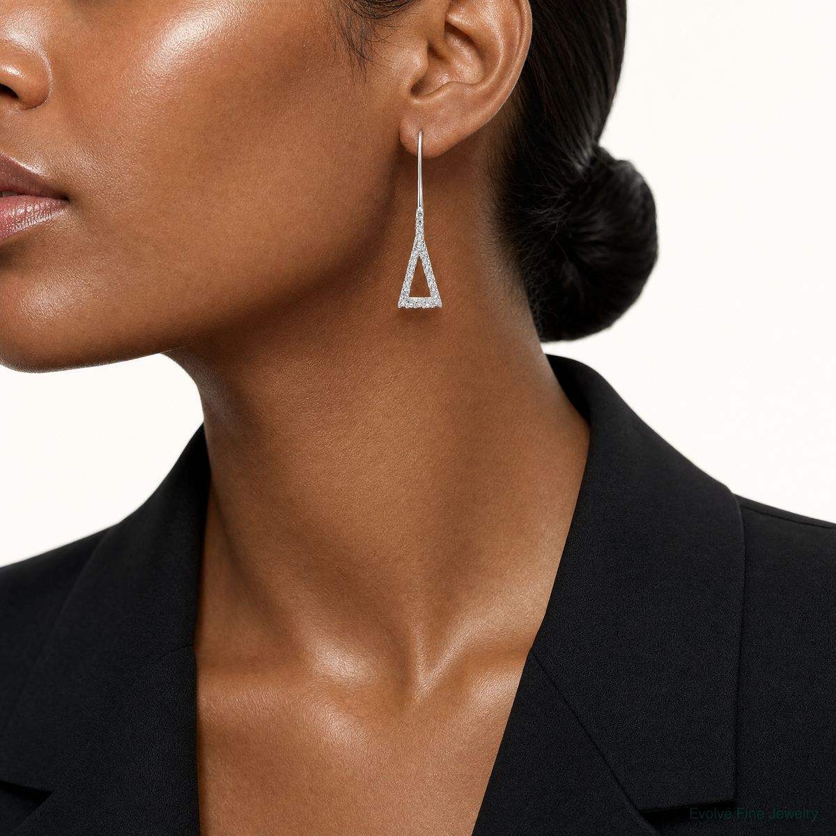 Sterling Silver Polished Triangle CZ Dangle Earrings - Model Shot