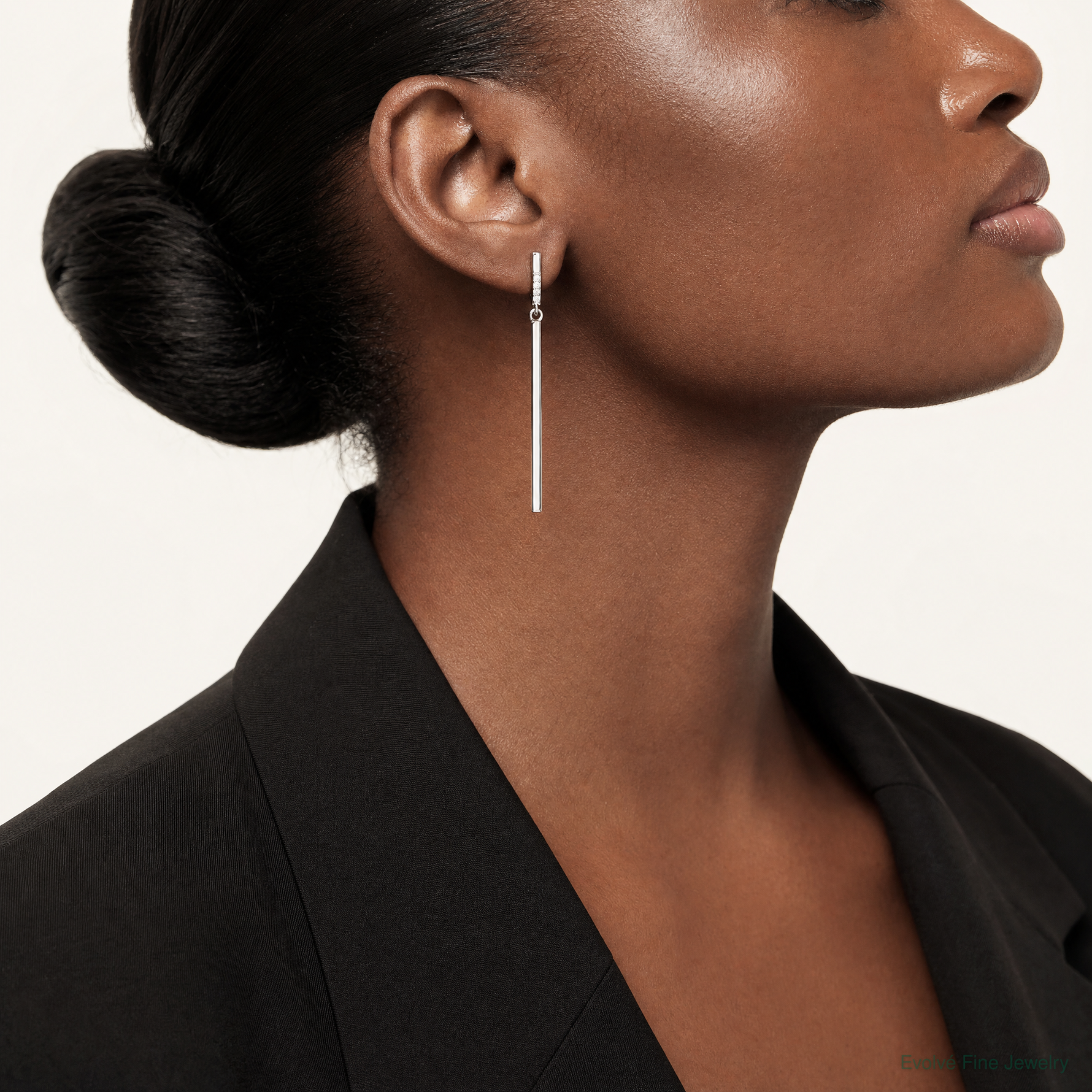 Sterling Silver Rhodium-plated Polished CZ Bar Dangle Earrings - Model Shot