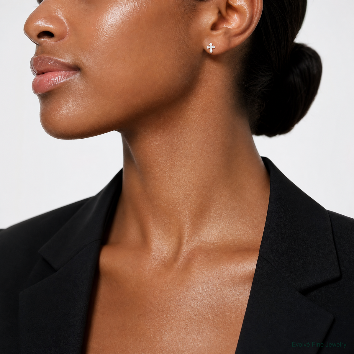 Sterling Silver Polished Cross Earrings - Model Shot