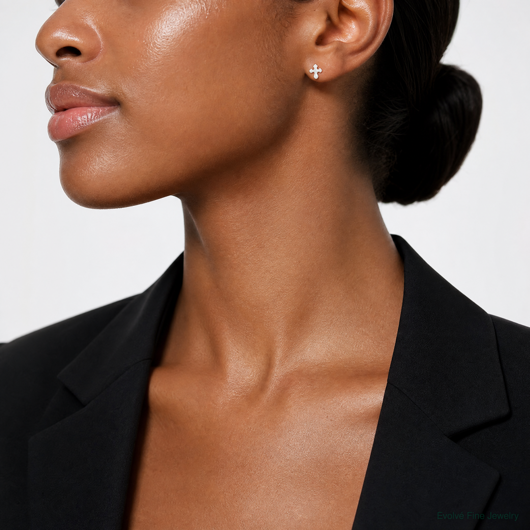 Sterling Silver Polished Cross Earrings - Model Shot