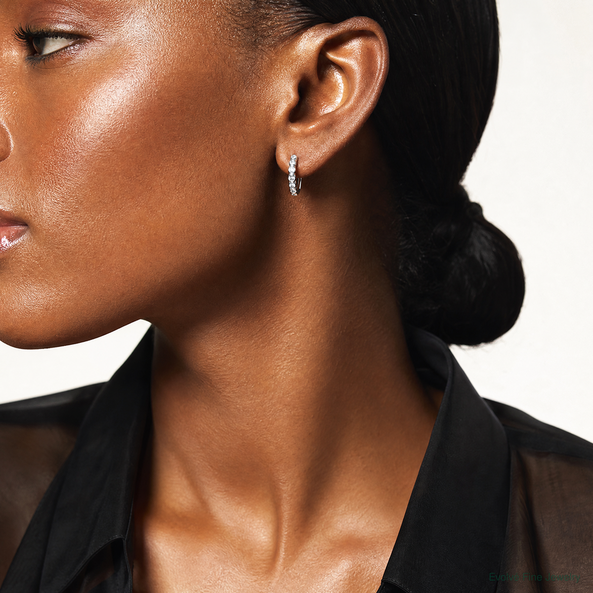 Sterling Silver Rhodium-plated CZ Post Hoop Earrings - Model Shot