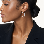 Sterling Silver CZ Oval Hoop Earrings - Model Shot