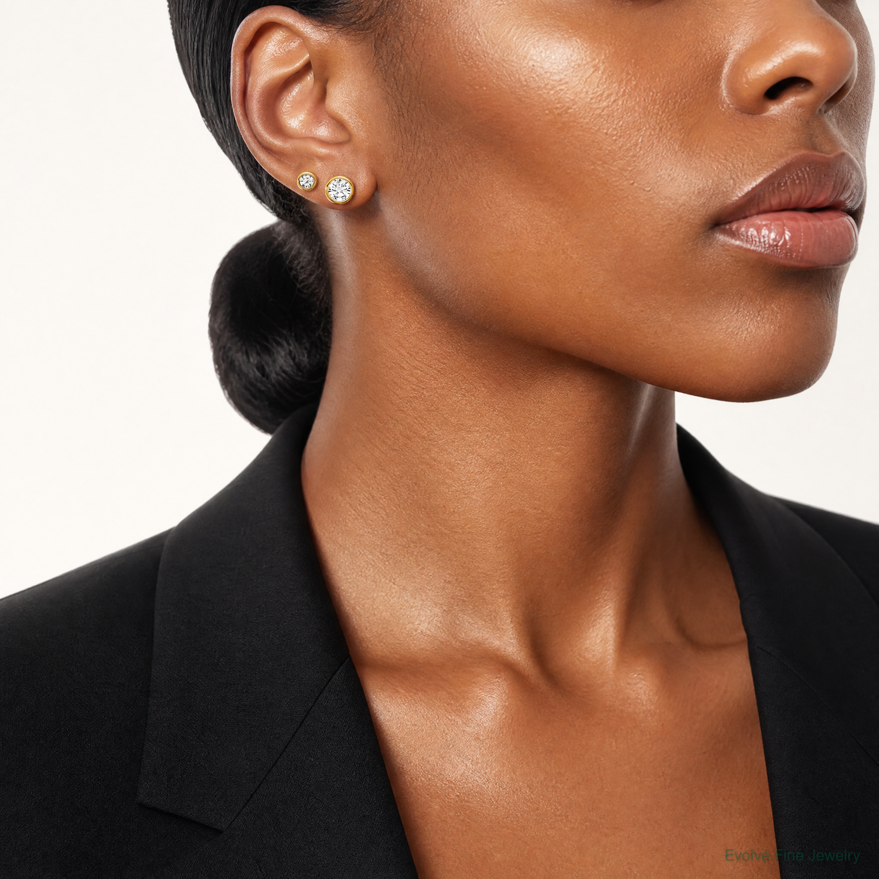 Sterling Silver Gold-tone 3mm and 5mm CZ Bezel Post Earrings Set - Model Shot