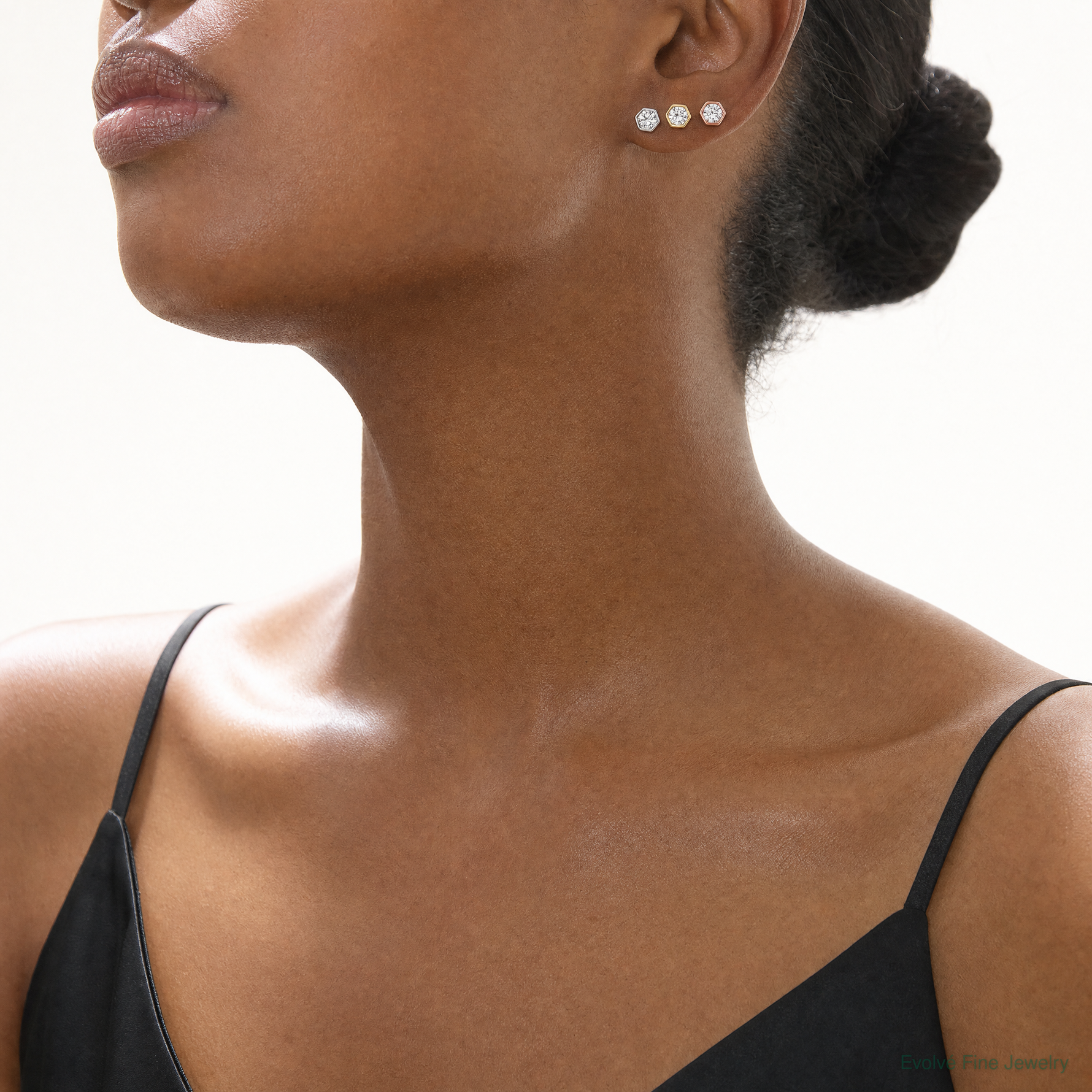 Sterling Silver RH-plated Rose and Gold-tone CZ Set of 3 Post Earring Set - Model Shot