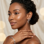 Sterling Silver Rhodium-plated Polished Set of 3 Hoop Earring Set - Model Shot