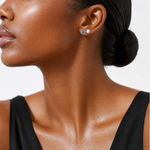 Sterling Silver Rh-plated 7mm Cr. Blue Opal / White Opal Post Earring Set - Model Shot