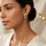 Sterling Silver E-coated Beaded Hinged Hoop Earrings - Model Shot