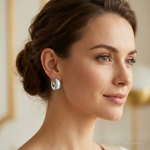 Sterling Silver E-coated Tapered Hinged Hoop Earrings - Model Shot