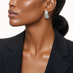 Sterling Silver Rhodium-plated Polish Textured C-Hoop Post Earrings - Model Shot