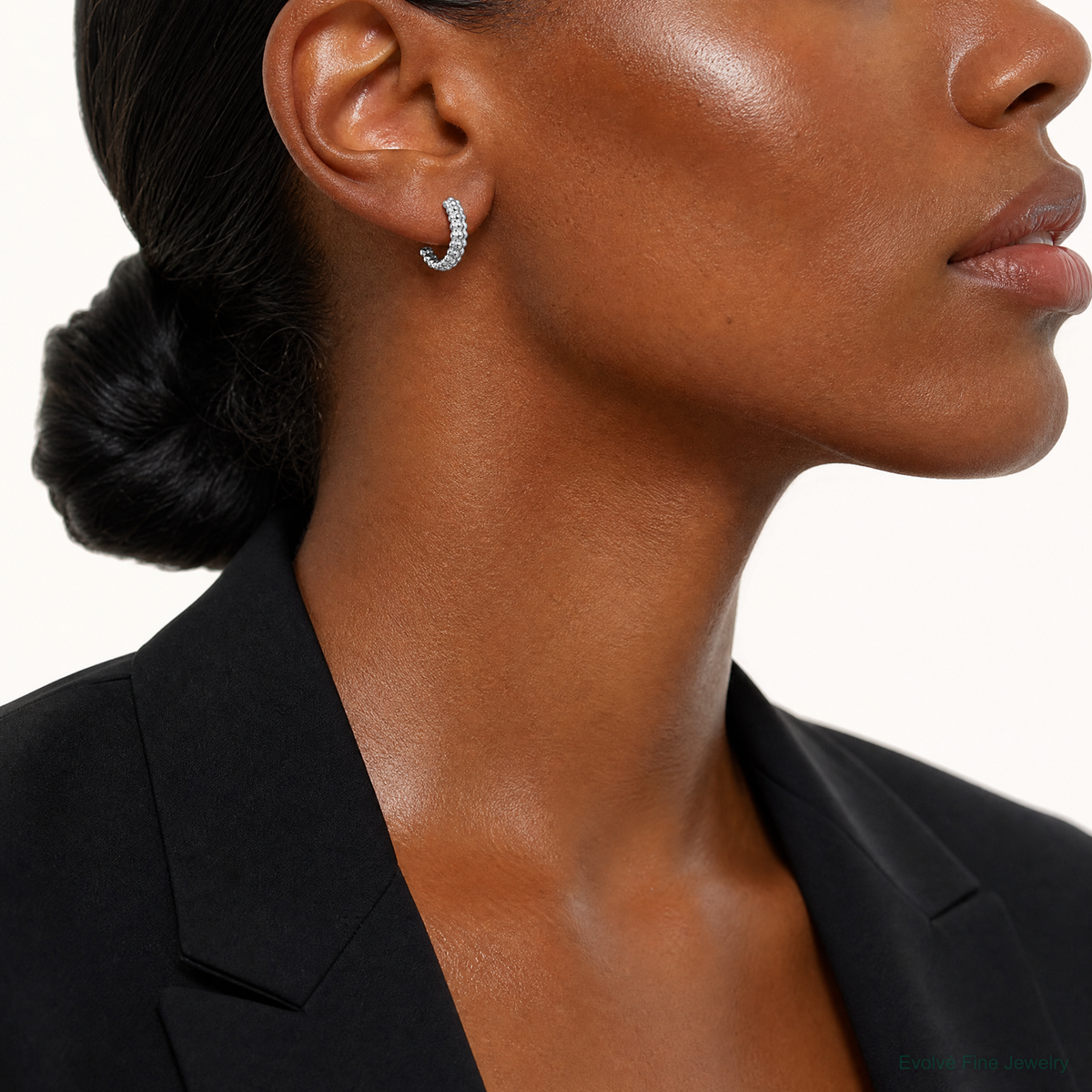 Sterling Silver E-coated Beaded C-Hoop Earrings - Model Shot