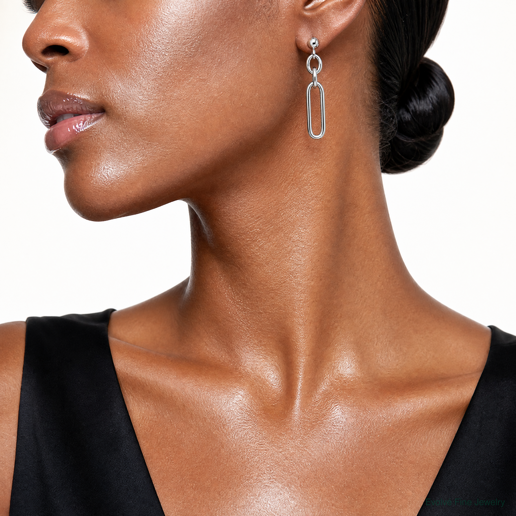Sterling Silver Rhodium-plated Paperclip Dangle Post Earrings - Model Shot