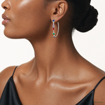 Sterling Silver E-coated Multi Color CZ Post Hoop Earrings - Model Shot