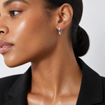 Sterling Silver Rhodium-plated Blue Spinel and CZ Hinged Hoop Earrings - Model Shot