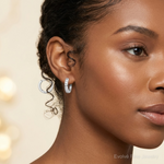 Sterling Silver Rhodium-plated 2mm CZ Hinged Hoop Earrings - Model Shot
