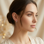 Sterling Silver E-Coating Polished CZ Hinged Hoop Earrings - Model Shot