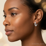 Sterling Silver Rhodium-plated Polished CZ Hinged Huggie Hoop Earrings - Model Shot