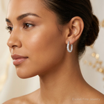 Sterling Silver Rhodium-plated 2mm CZ In/Out Hoop Earrings - Model Shot