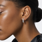 Sterling Silver Rhodium-plated 4mm CZ Hinged Huggie Hoop Earrings - Model Shot