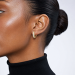 Sterling Silver Gold-tone Pavé CZ Hinged Huggie Hoop Earrings - Model Shot