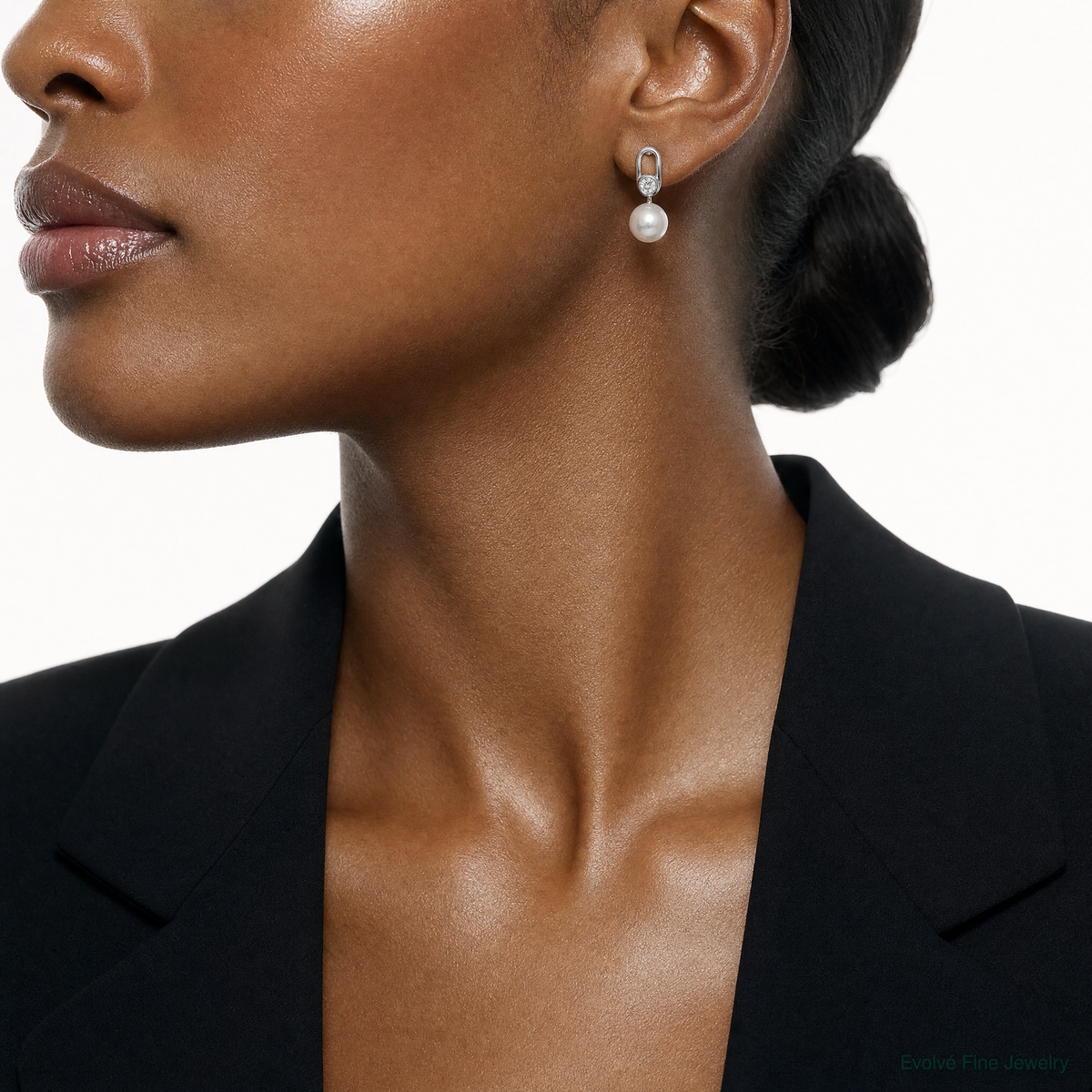 Sterling Silver E-coated Polished 6-7mm Shell Pearl and CZ Post Earrings - Model Shot