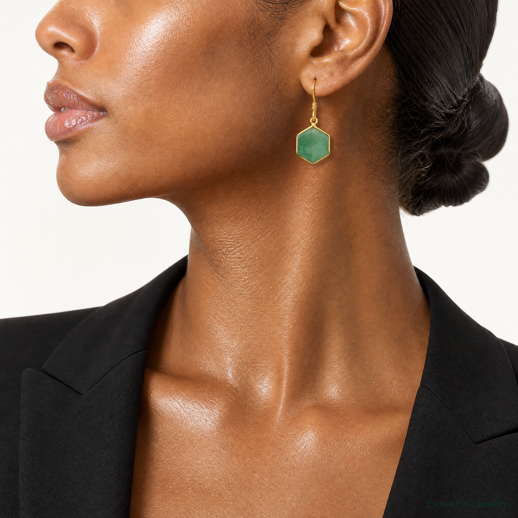 Sterling Silver Gold-plated Polished Hexagon Aventurine Dangle Earrings - Model Shot