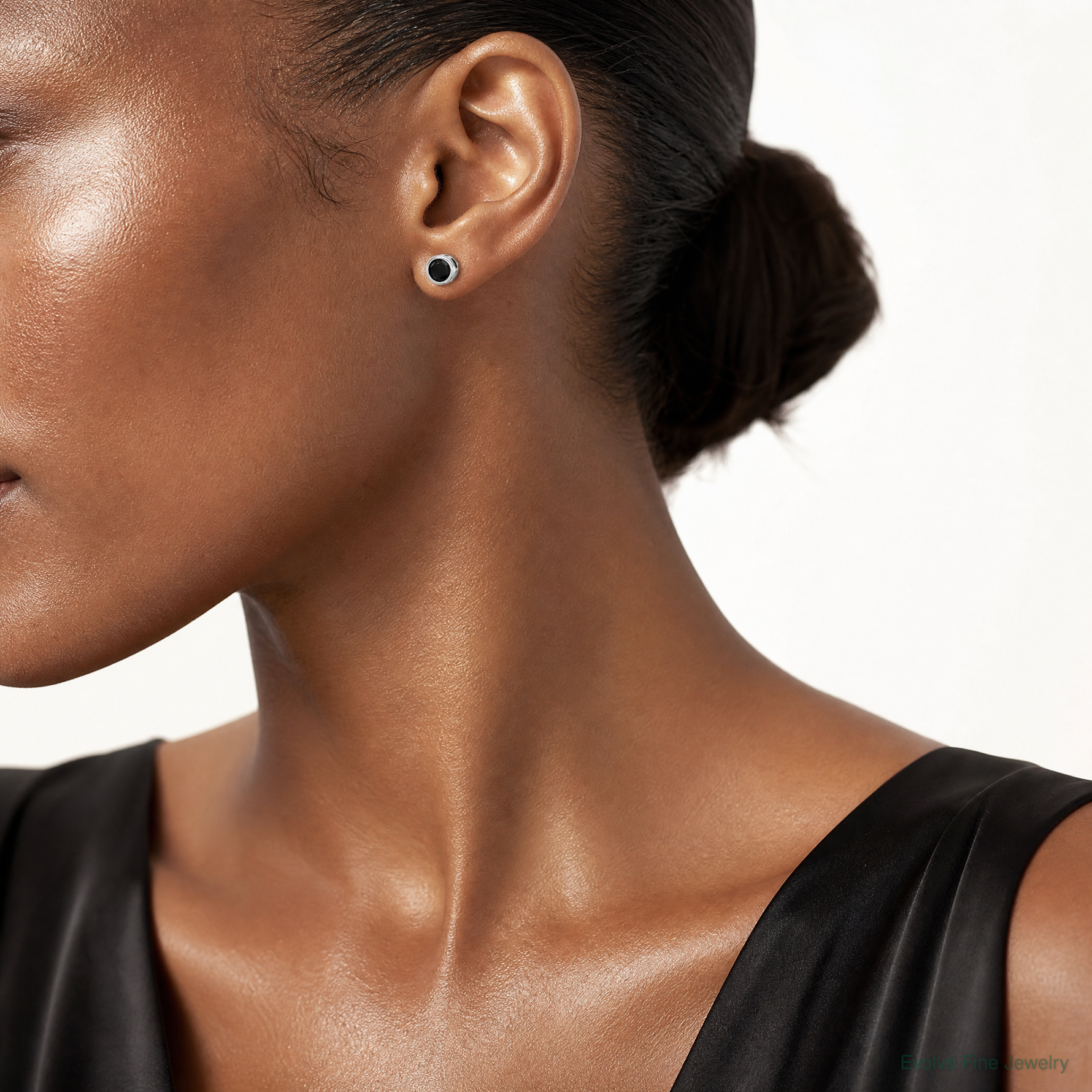 Sterling Silver Rhodium-plated Polished Black Spinel Bezel Stud Earrings - Model Shot