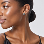 Sterling Silver RH-plated Polished/Twisted Black Spinel Circle Post Earring - Model Shot