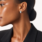 Sterling Silver RH-plated Polished Black Spinel Post C-Hoop Earrings - Model Shot