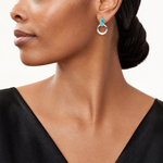 Sterling Silver Rhodium-plated Recon. Turquoise Post Dangle Earrings - Model Shot