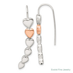 Sterling Silver and Rose-tone Polished Heart Shepherd Hook Earrings - Model Shot