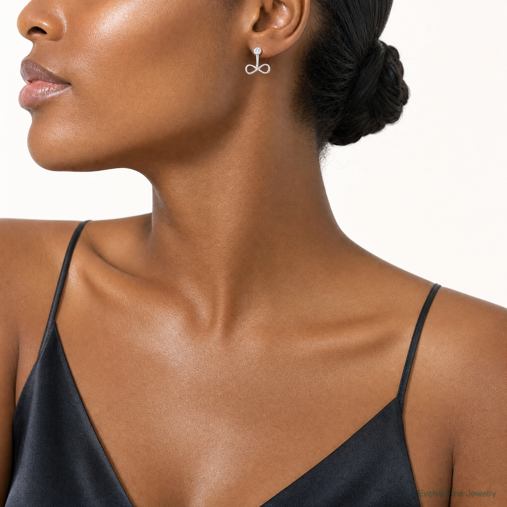 Sterling Silver Rhodium-plated Drop Infinity Jacket CZ Post Earrings - Model Shot