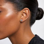 Sterling Silver Rhodium-plated Antiqued Skull and Crossbones Post Earrings - Model Shot