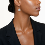 Sterling Silver E-coated Rose Dangle Post Hoop Earrings - Model Shot