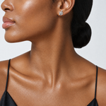 Sterling Silver Rhodium-plated CZ Leaf Post Earrings - Model Shot