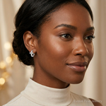 Sterling Silver RH-plated Polished CZ Cross Hinged Round Hoop Earrings - Model Shot