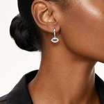 Sterling Silver E-Coating Blue & White CZ Evil Eye Dangle Hoop Earrings - Model Shot
