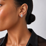 Sterling Silver Polished Designed Hamsa Post Earrings - Model Shot