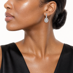 SS RH-plated Polished Fancy CZ Teardrop Post Dangle Earrings - Model Shot