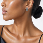 Sterling Silver RH-plated Polished/Oxidized Filigree Hamsa Post Earrings - Model Shot