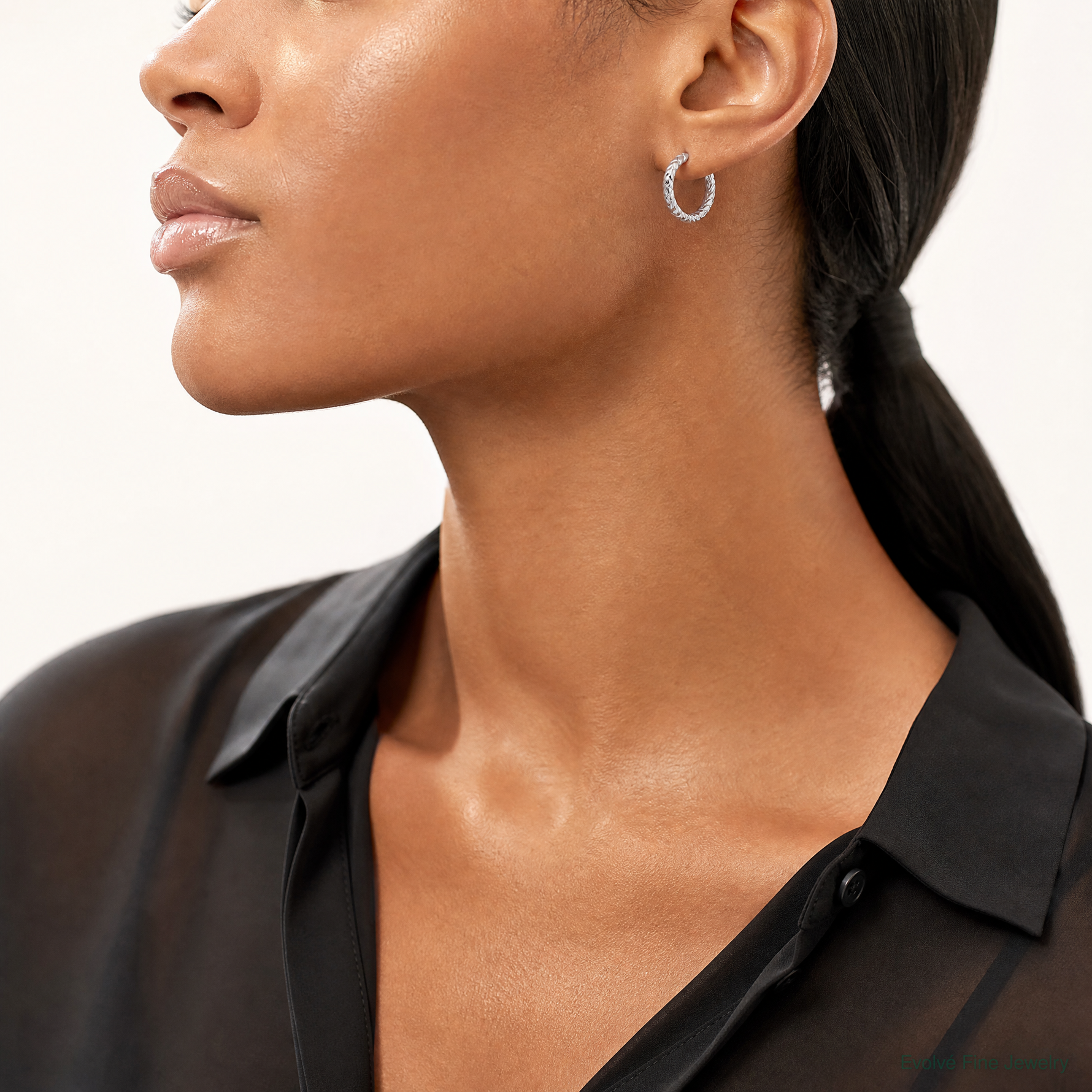 Sterling Silver RH-pltd Polished Braided Hinged Round Hoop Earrings - Model Shot
