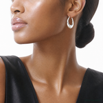 Sterling Silver Rhodium-plated Polished 12mm Hoop Earrings - Model Shot