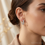 Sterling Silver RH-pltd Polished Grooved 3mm Round Hoop Earrings - Model Shot