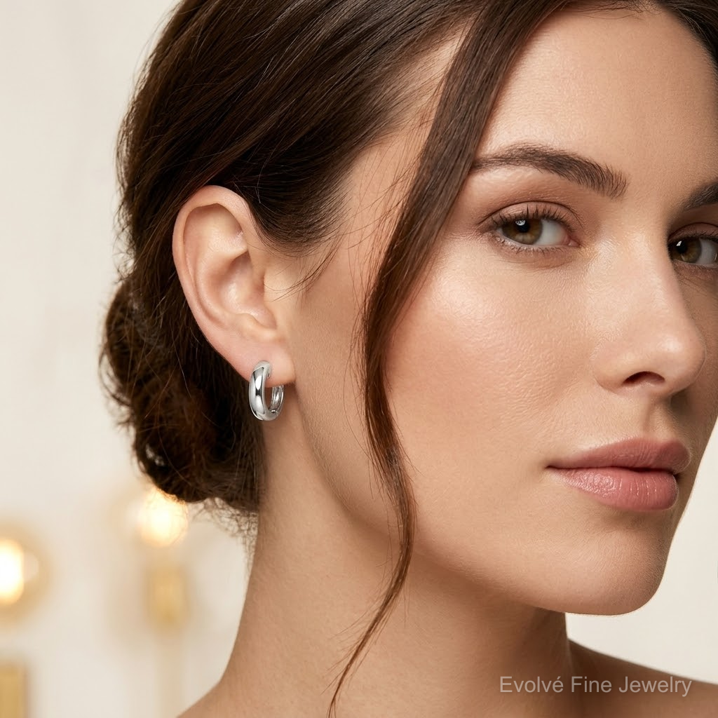 Sterling Silver RH-plated Polished 5mm Hinged Round Hoop Earrings - Model Shot
