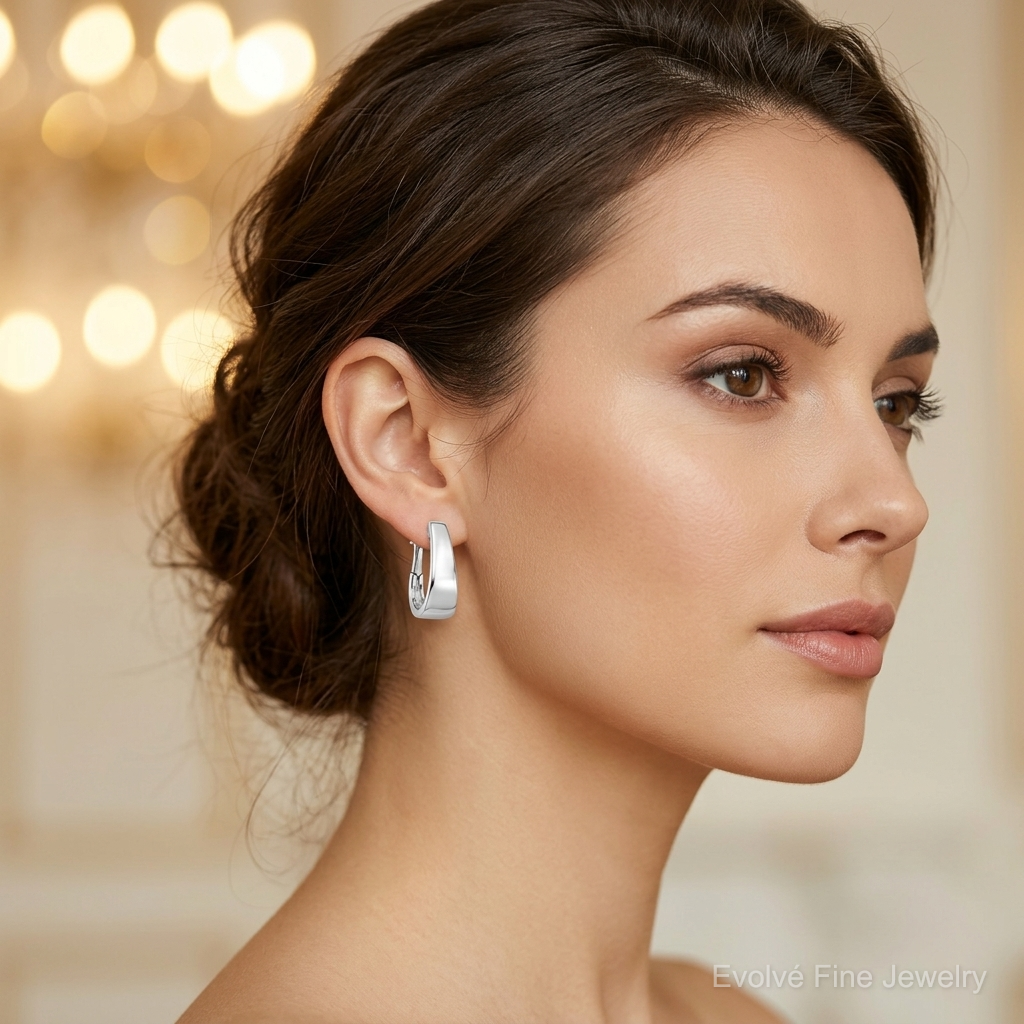 Sterling Silver RH-plated Polished Tapered Hinged Hoop Earrings - Model Shot