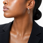 Sterling Silver Polished Elongated Oval Post Dangle Earrings - Model Shot