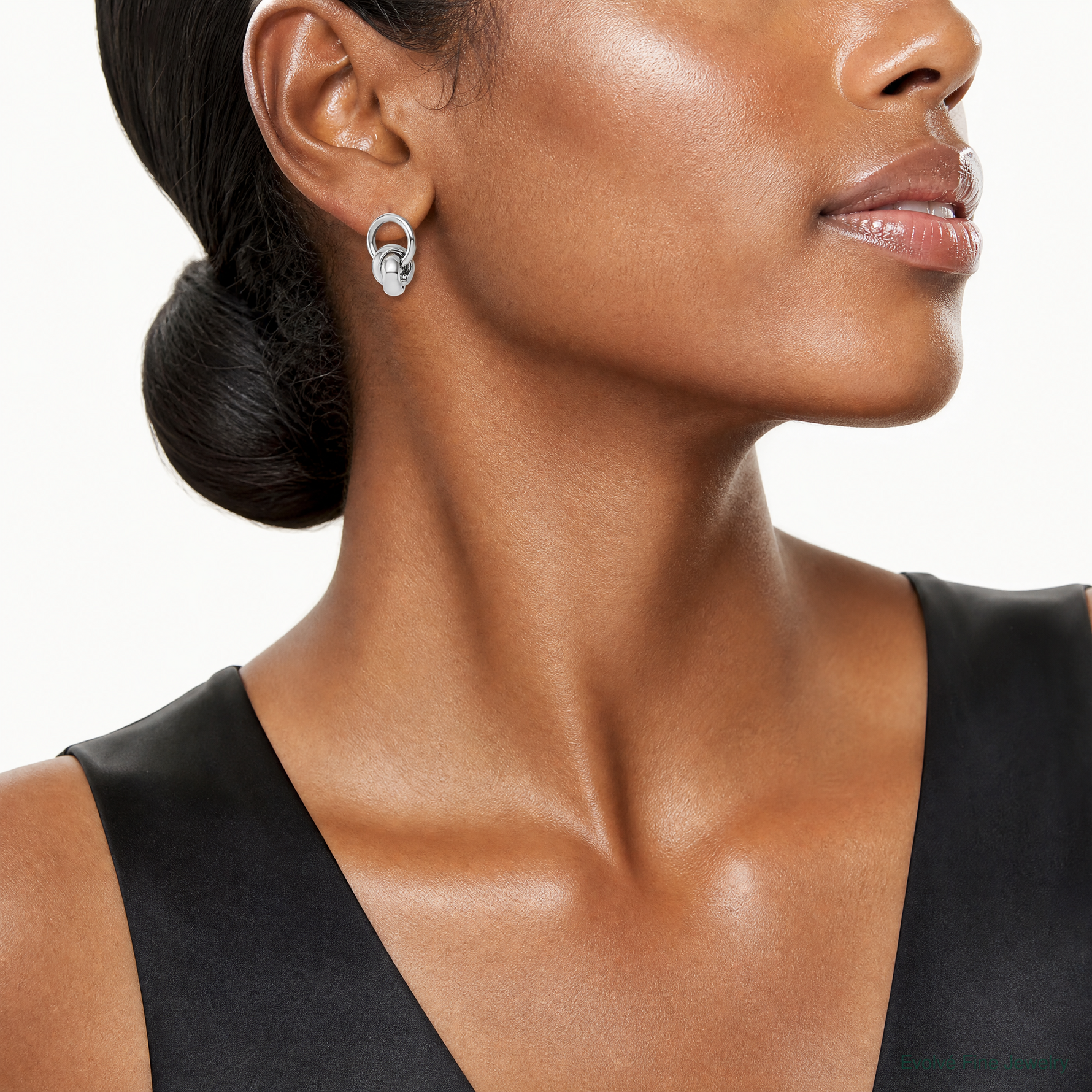Sterling Silver Rh-plated Polish Love Knot Dangle Post Earrings - Model Shot